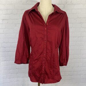 ⭐ 3/$15 Lane Bryant Size 14/16 Red Collared Button-Up Pleated Shirt